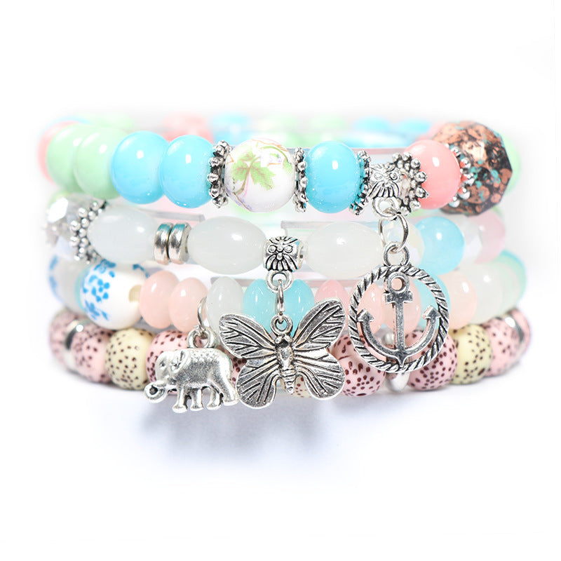 Conjunto de pulsera de cristal multicapa de mariposa bohemia al por mayor